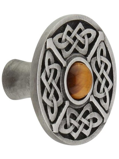 Celtic Jewel Knob Inset with Tiger Eye in Antique Pewter.